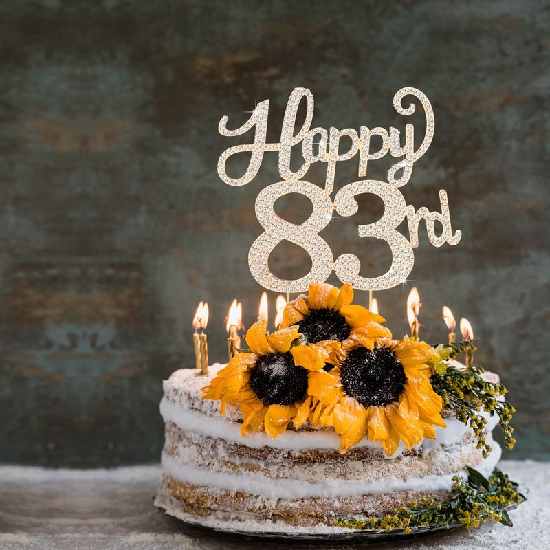 LASKYER Happy 83rd Birthday Decorations,83rd Birthday Gold Rhinestone Cake Topper - Cheers to 83 Years Old Bday Party Metal Sparkly Cake Centerpieces Sign. - Image 4